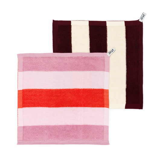 Striped Terry Towelling Flannel 2 Pack: Pink