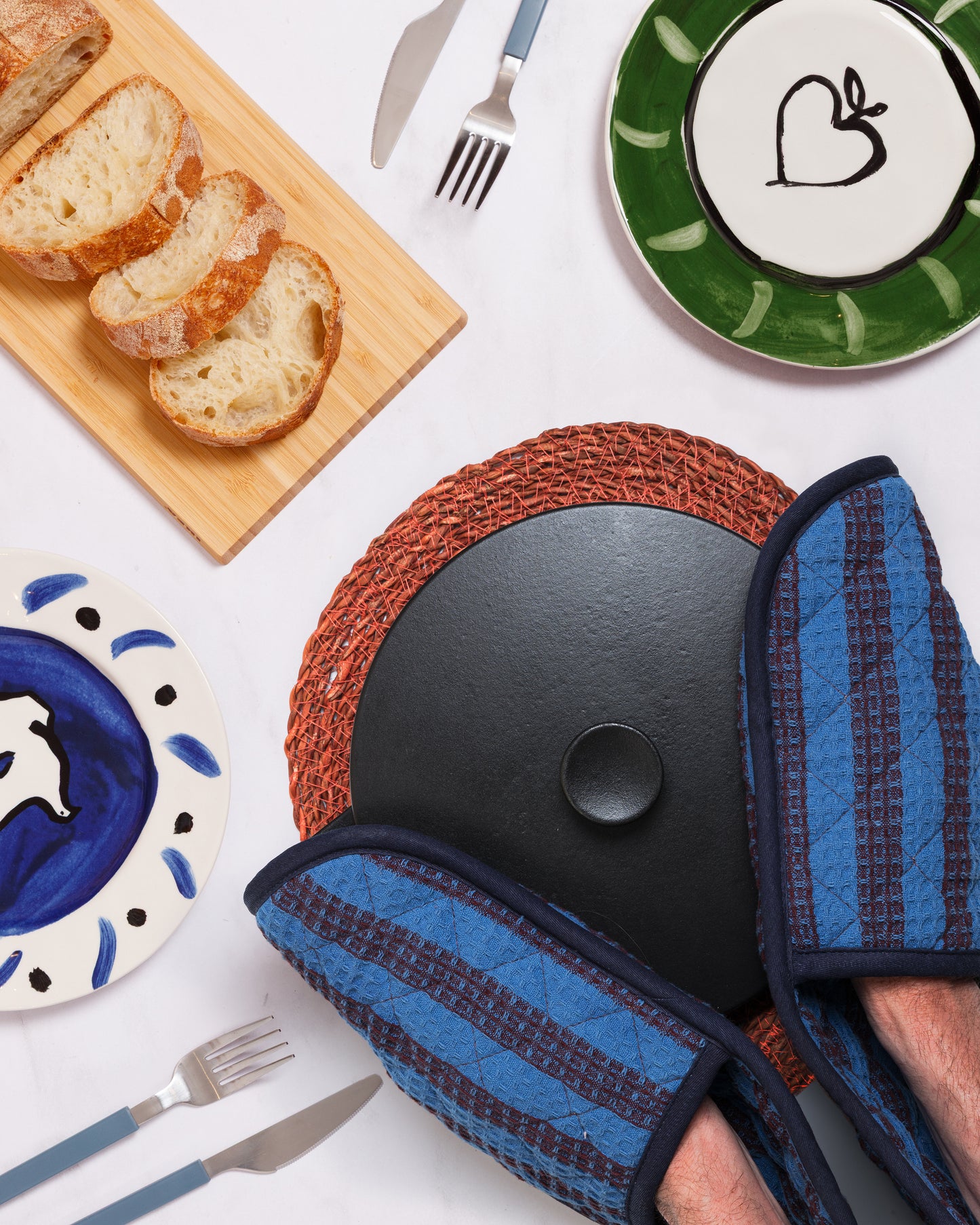 Striped Double Oven Glove: Cobalt & Burgundy