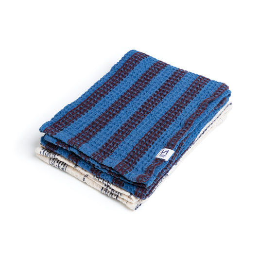 Cotton Waffle Tea Towel 2 Pack: Cobalt & Ivory
