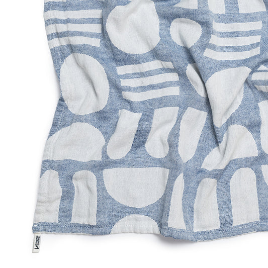 Designer Cotton Tea Towel: Stack The Dishes Cobalt