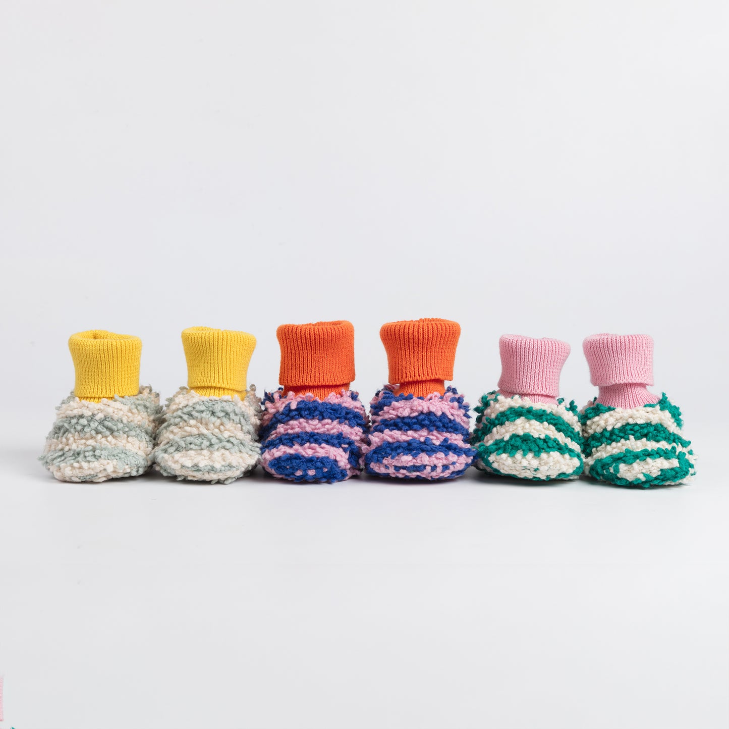 Boucle Striped Slipper Socks: Green