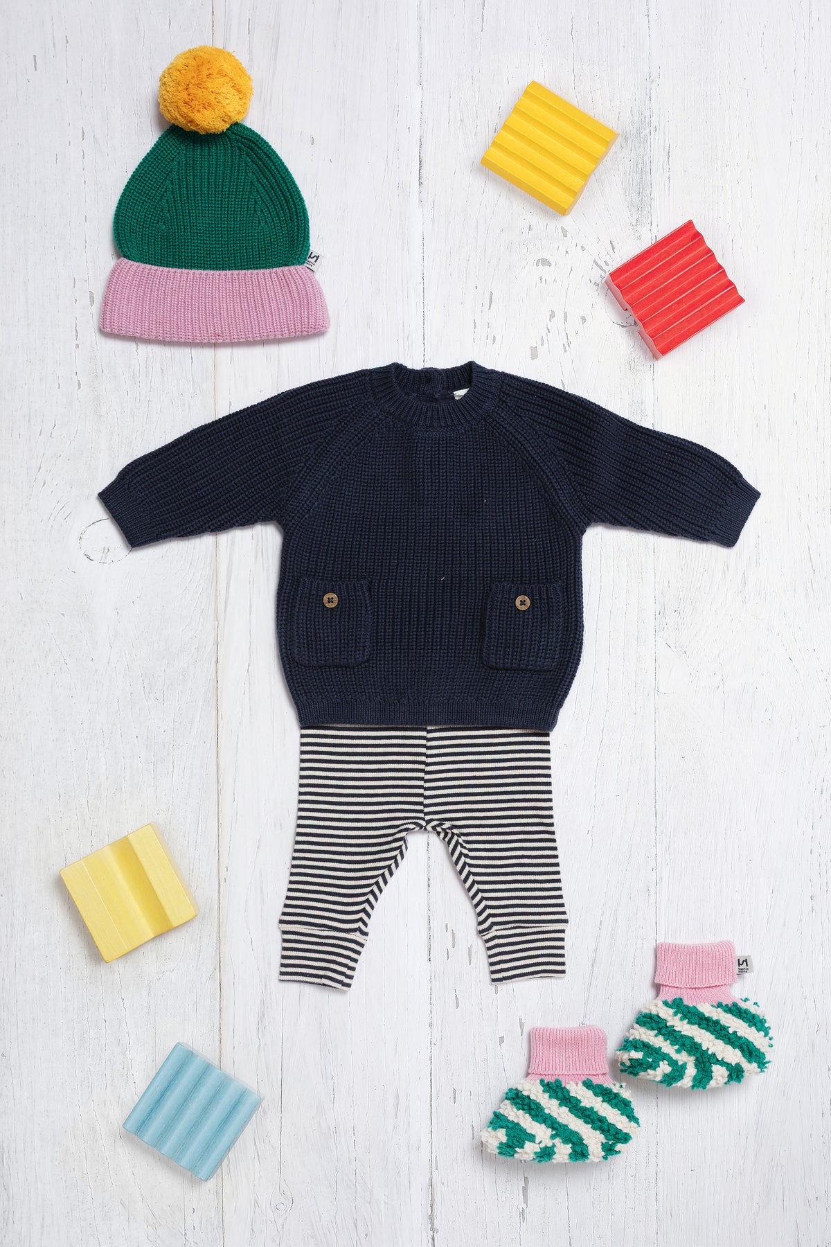 Baby Bobble Hat: Green & Pink