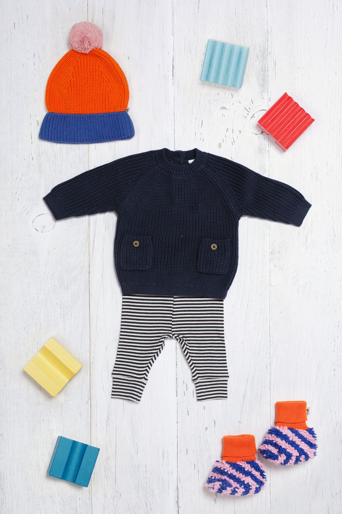 Baby Bobble Hat: Orange & Blue