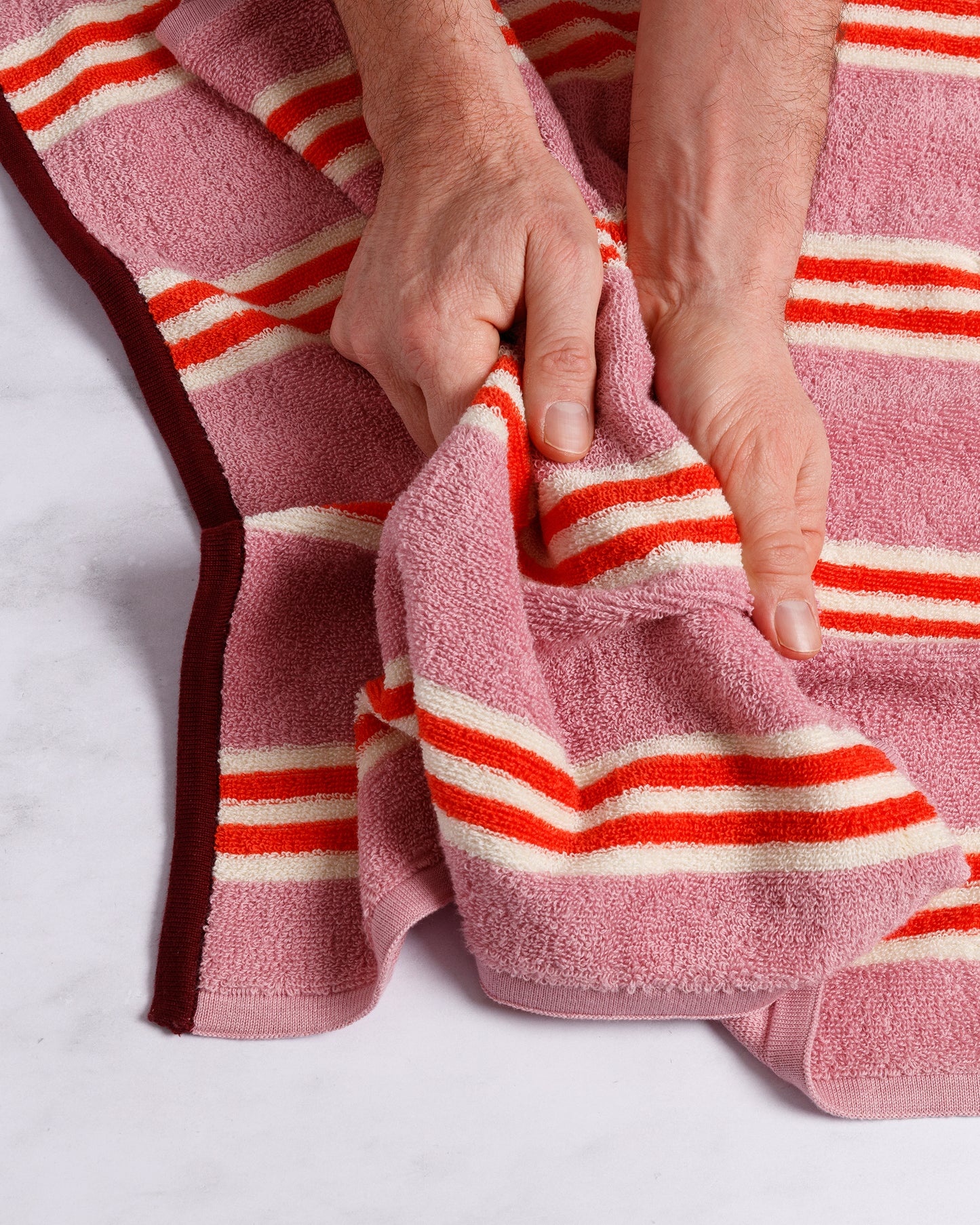 Striped Terry Towelling Hand Towel: Pink