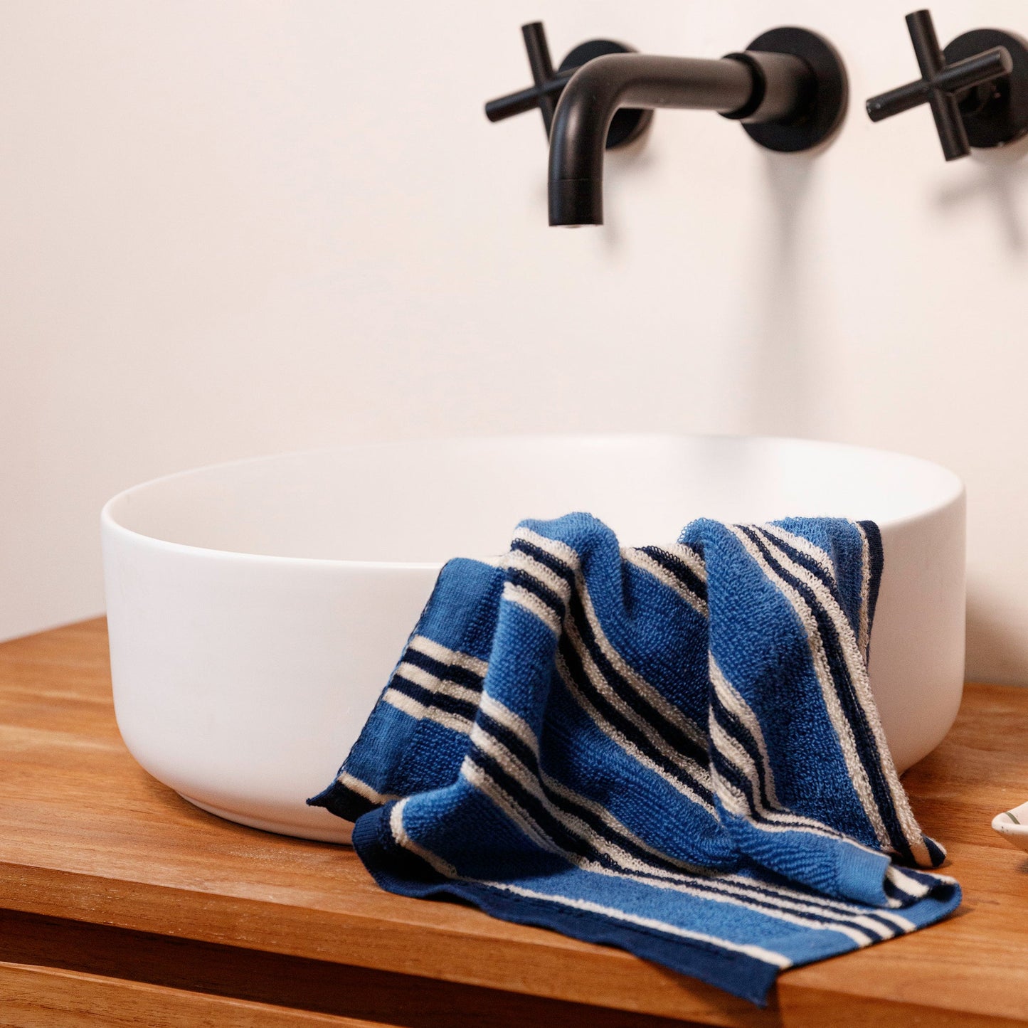 Striped Terry Towelling Flannel 2 pack: Cobalt