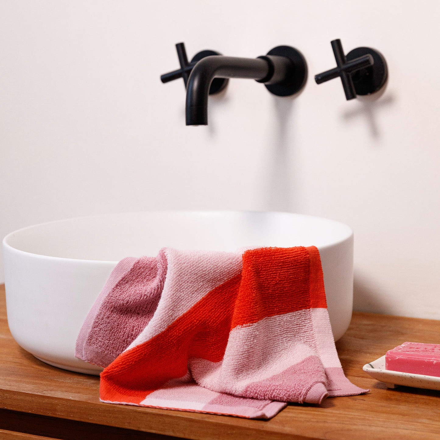 Striped Terry Towelling Flannel 2 Pack: Pink