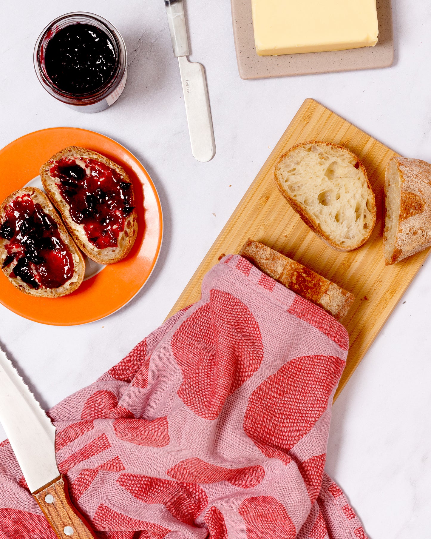 Designer Cotton Tea Towel: Stack The Dishes Pink