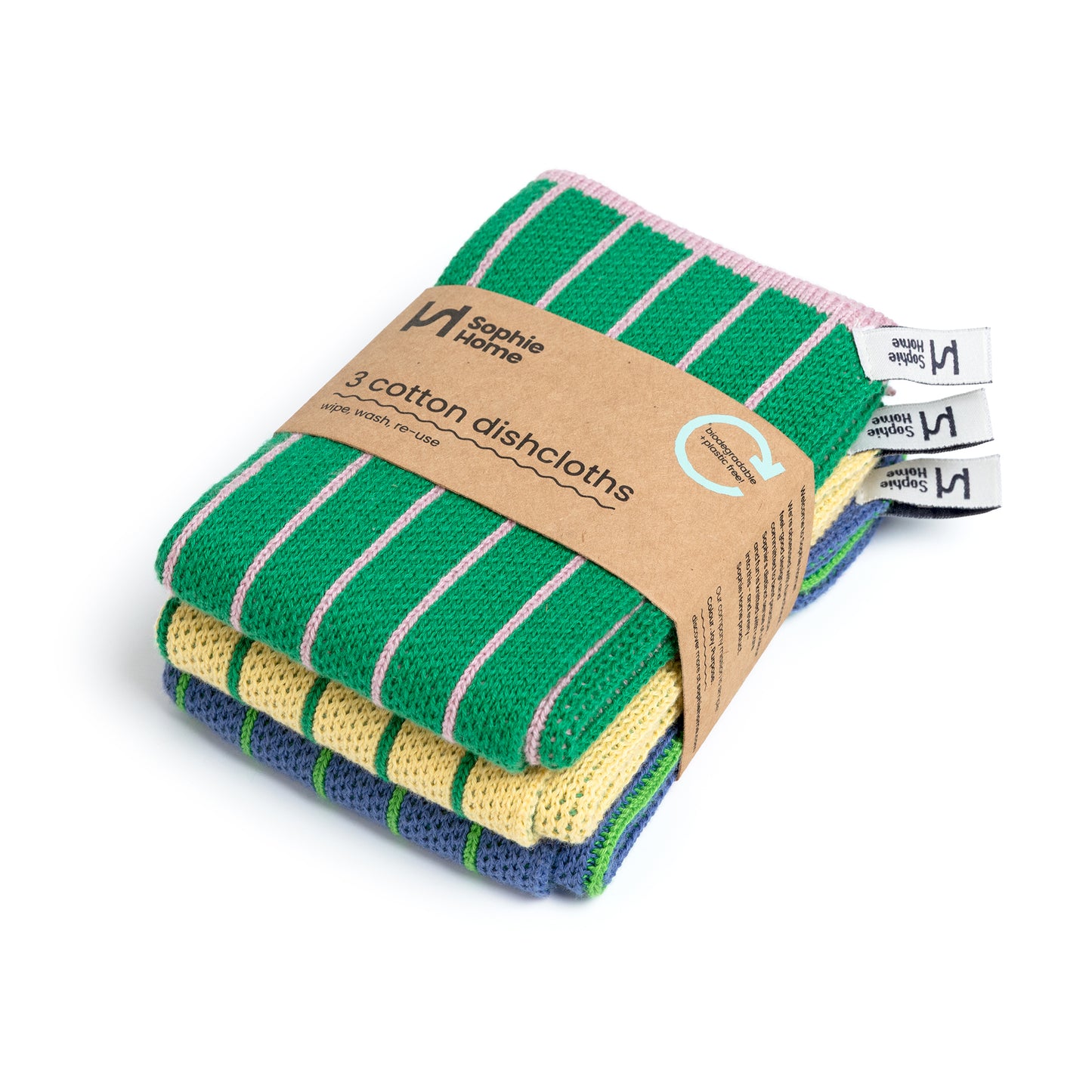 Reusable Striped Dishcloths: Green