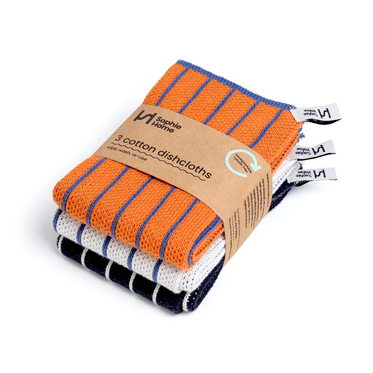Reusable Striped Dishcloths: Orange