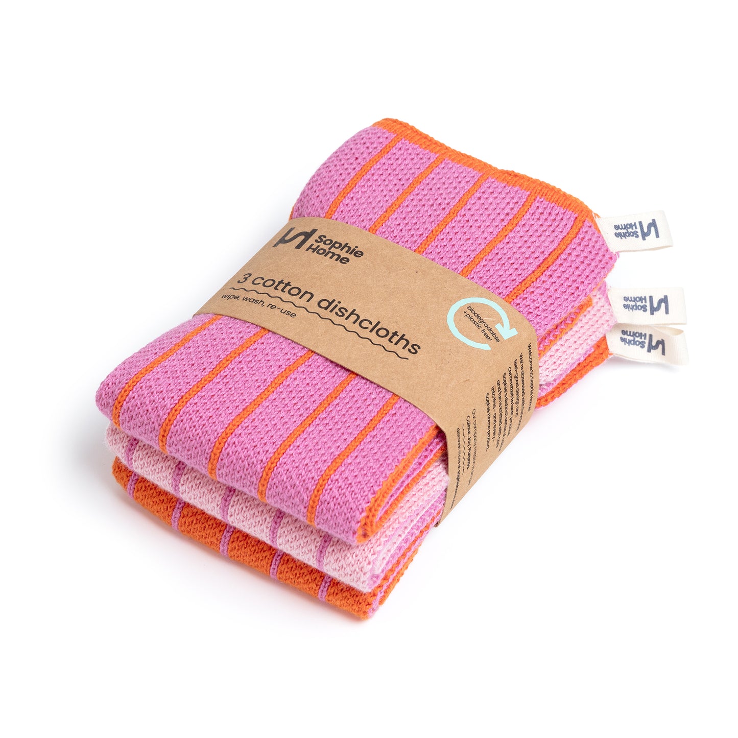 Reusable Striped Dishcloths: Pink