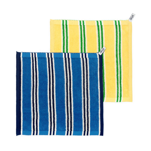 Striped Terry Towelling Flannel 2 pack: Cobalt