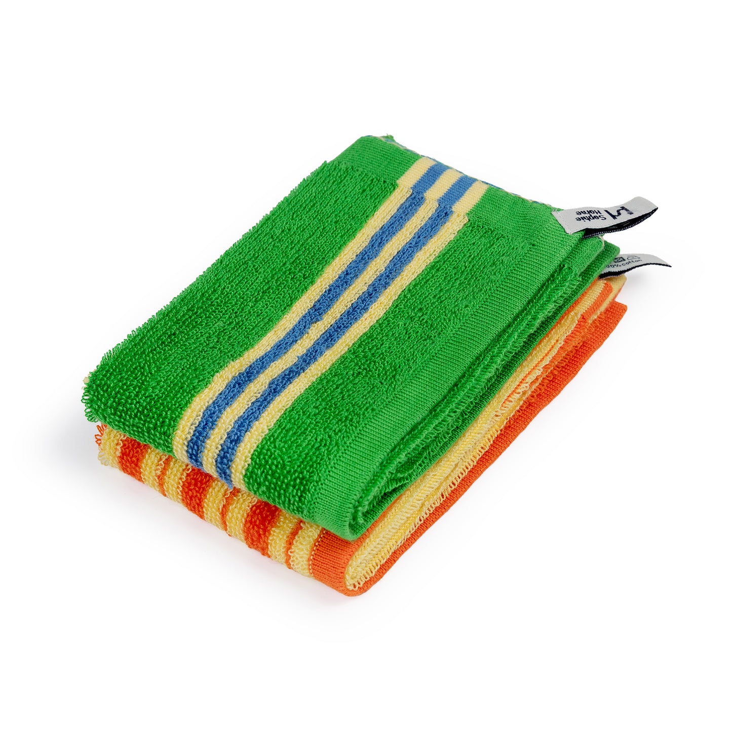Striped Terry Towelling Flannel 2 Pack: Green