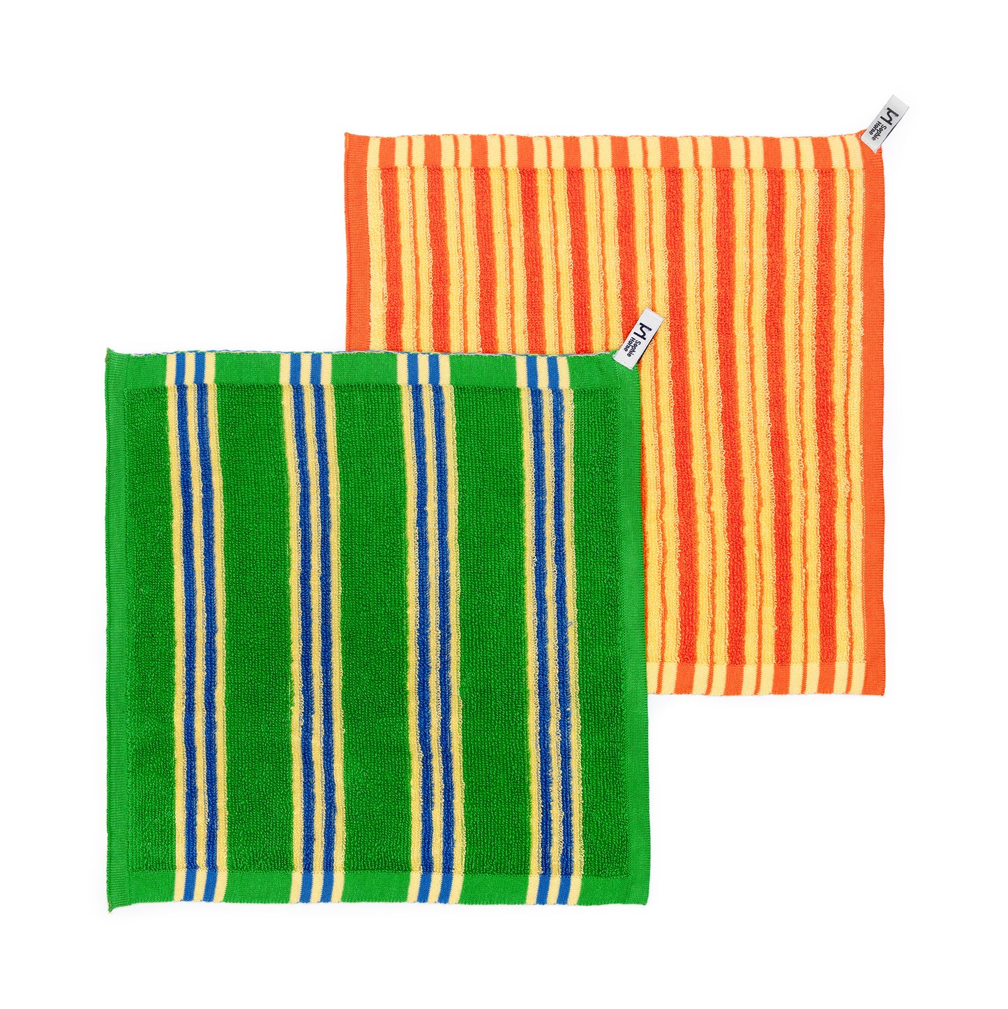 Striped Terry Towelling Flannel 2 Pack: Green