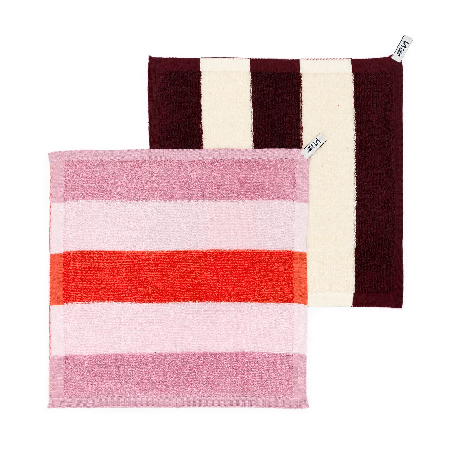 Striped Terry Towelling Flannel 2 Pack: Pink