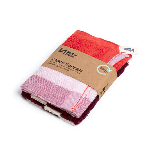 Striped Terry Towelling Flannel 2 Pack: Pink