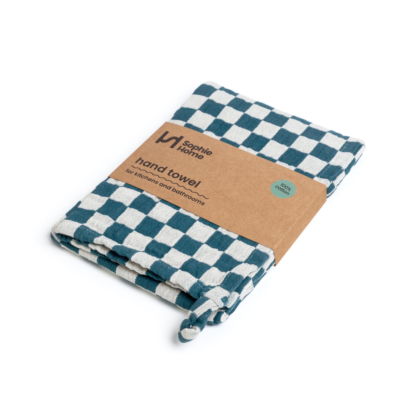 Cotton Check Hand Towel: Teal
