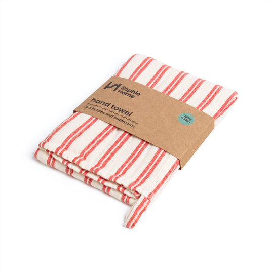 Striped Cotton Hand Towel: Red