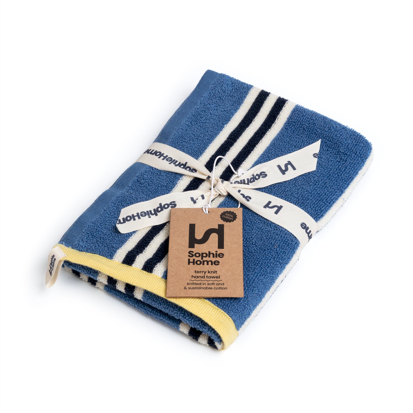 Striped Terry Towelling Hand Towel: Cobalt