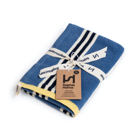 Striped Terry Towelling Hand Towel: Cobalt