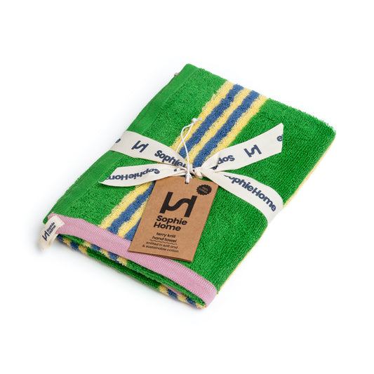 Striped Terry Towelling Hand Towel: Green