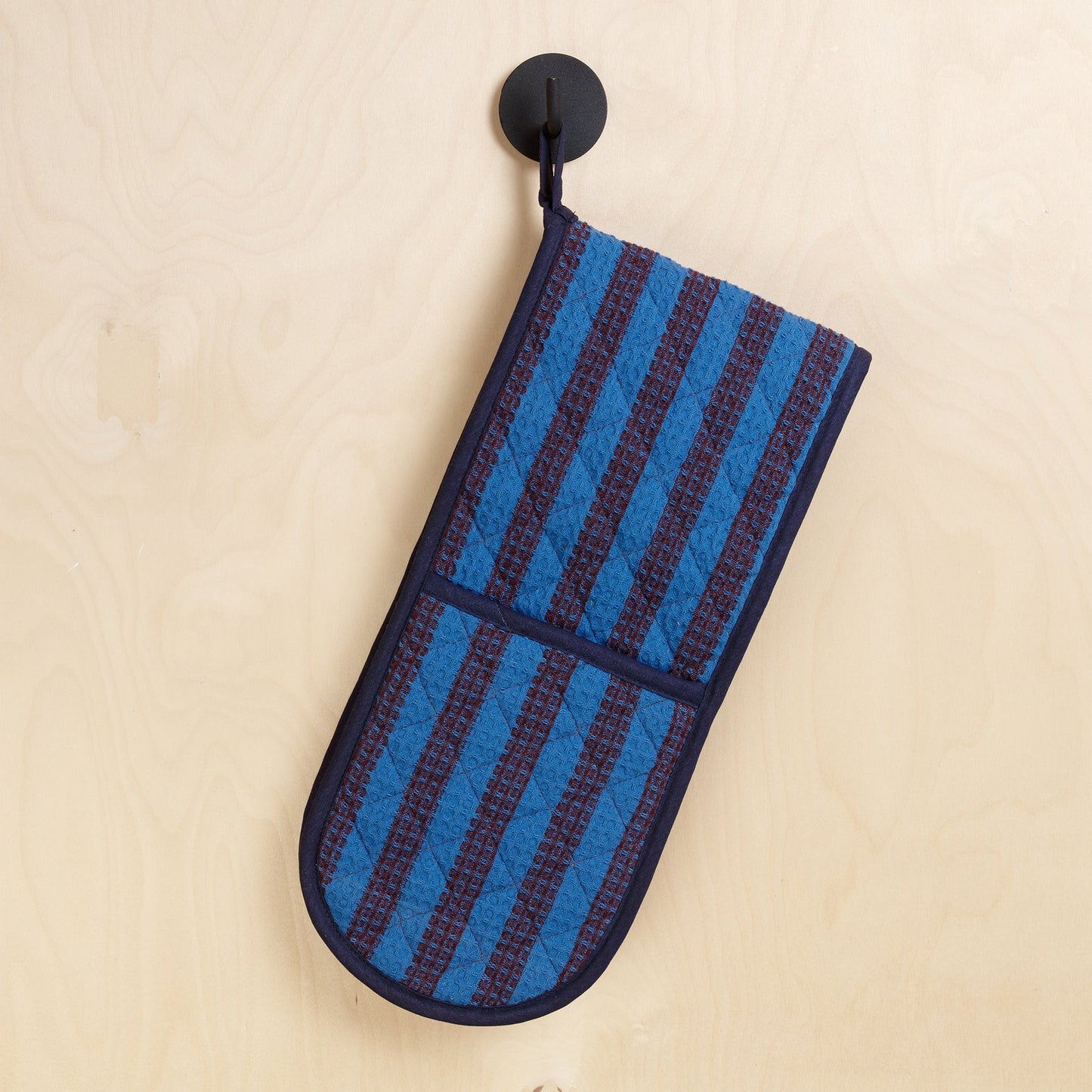 Striped Double Oven Glove: Cobalt & Burgundy
