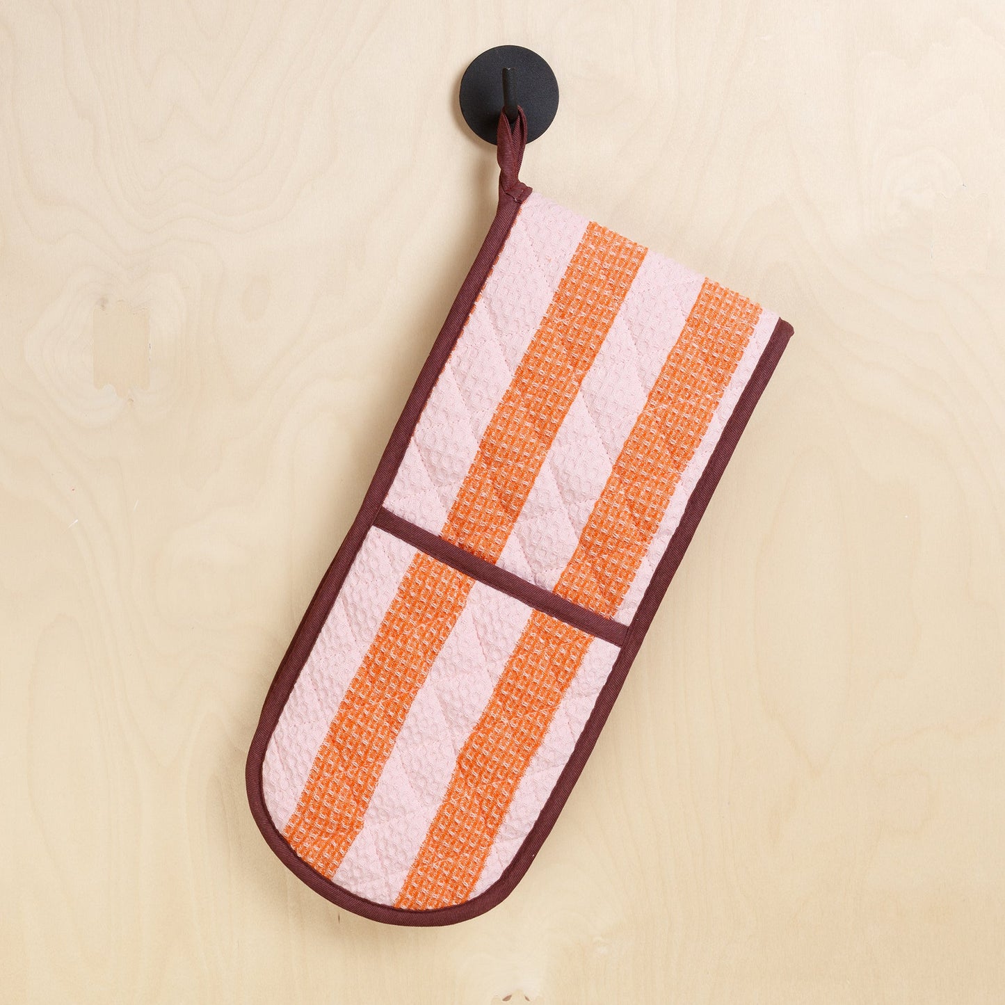Striped Double Oven Glove: Pink & Red