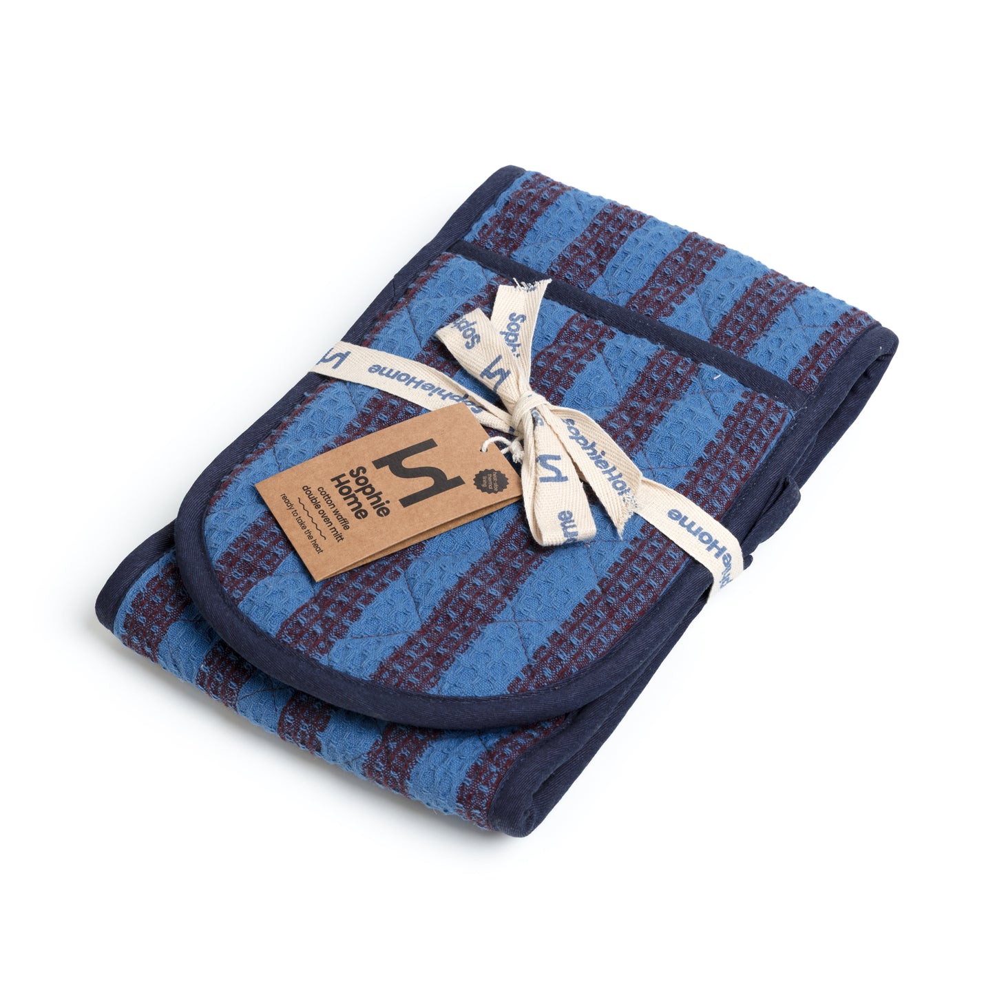 Striped Double Oven Glove: Cobalt & Burgundy