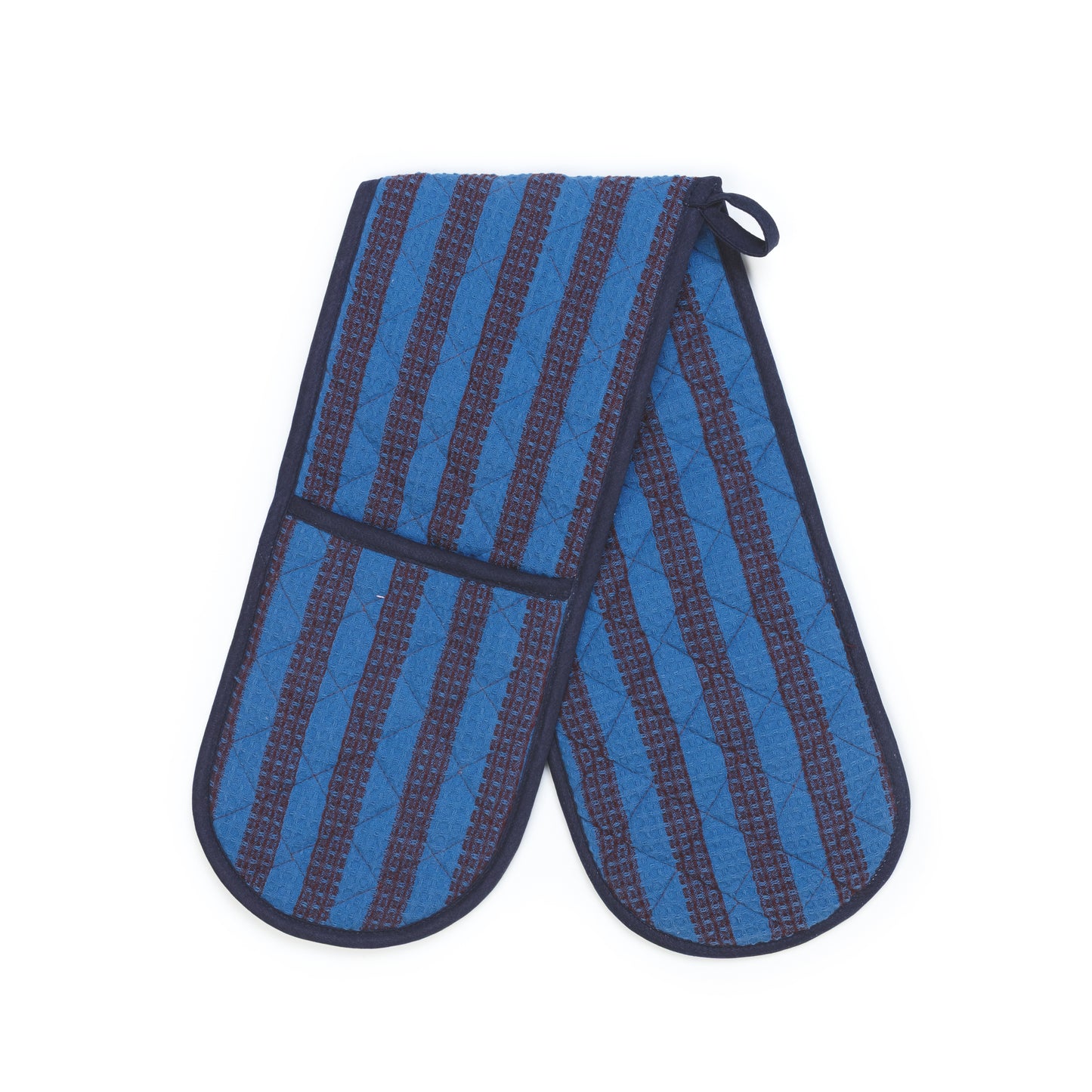 Striped Double Oven Glove: Cobalt & Burgundy
