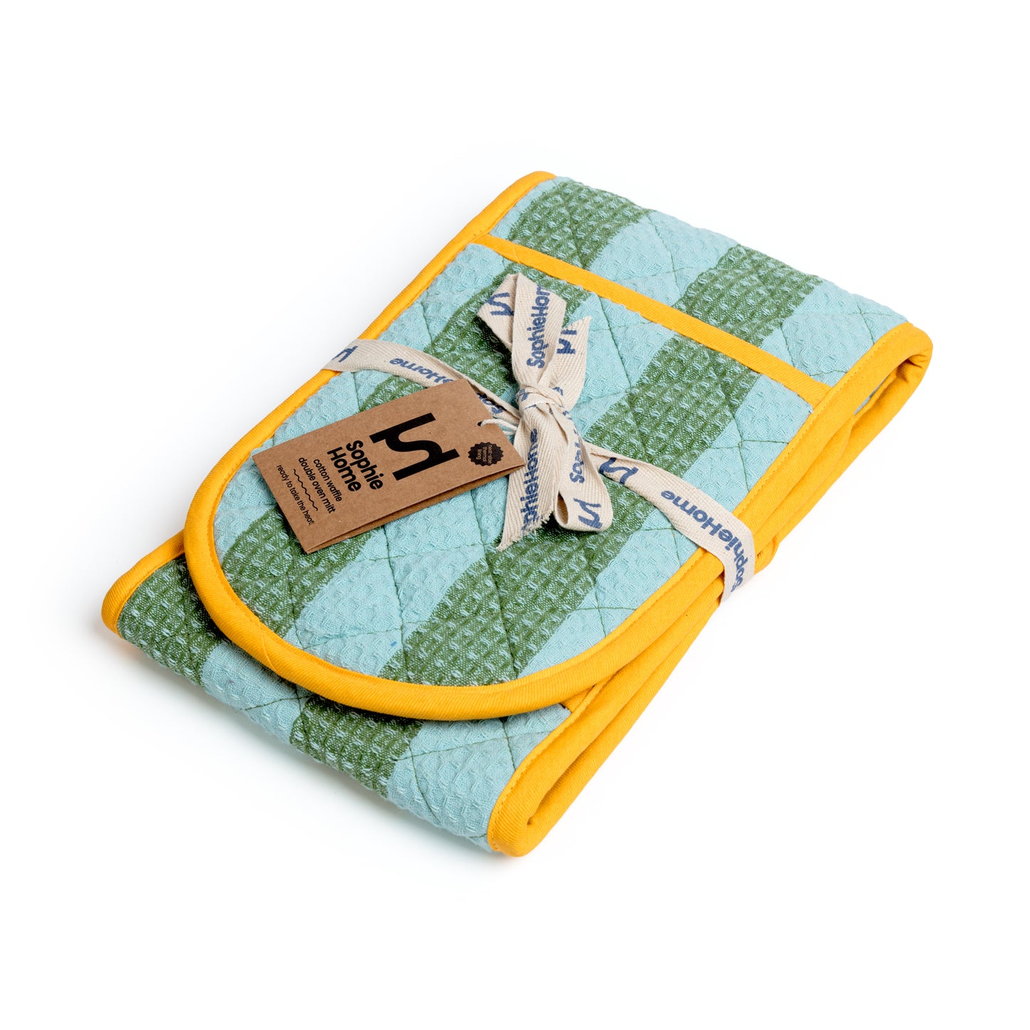 Striped Double Oven Glove: Green & Blue