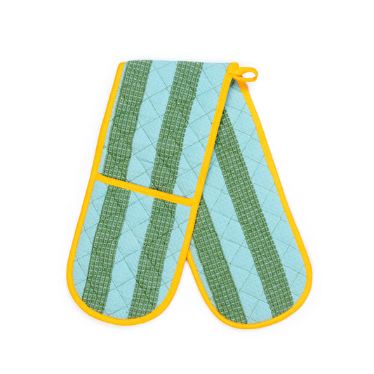 Striped Double Oven Glove: Green & Blue
