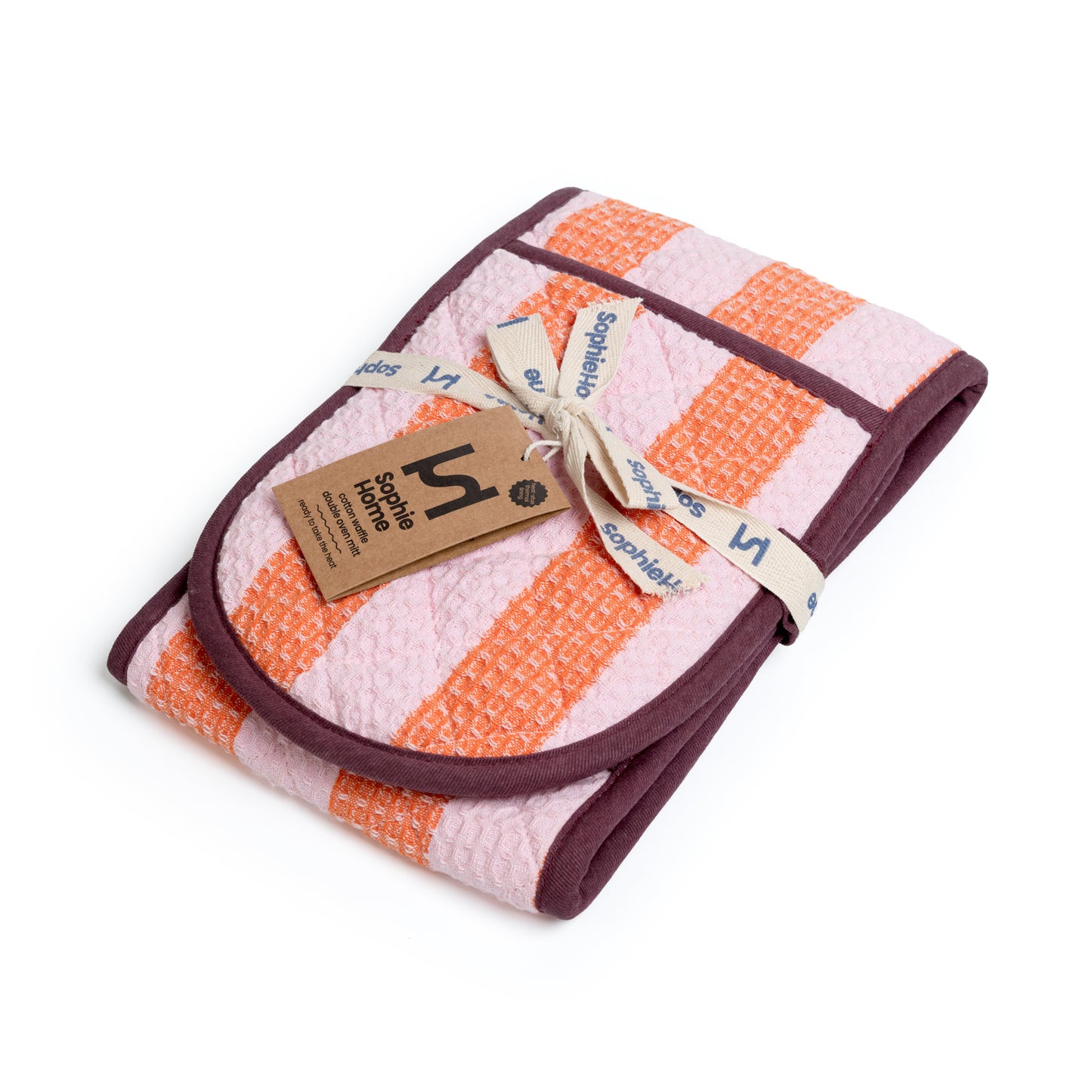 Striped Double Oven Glove: Pink & Red