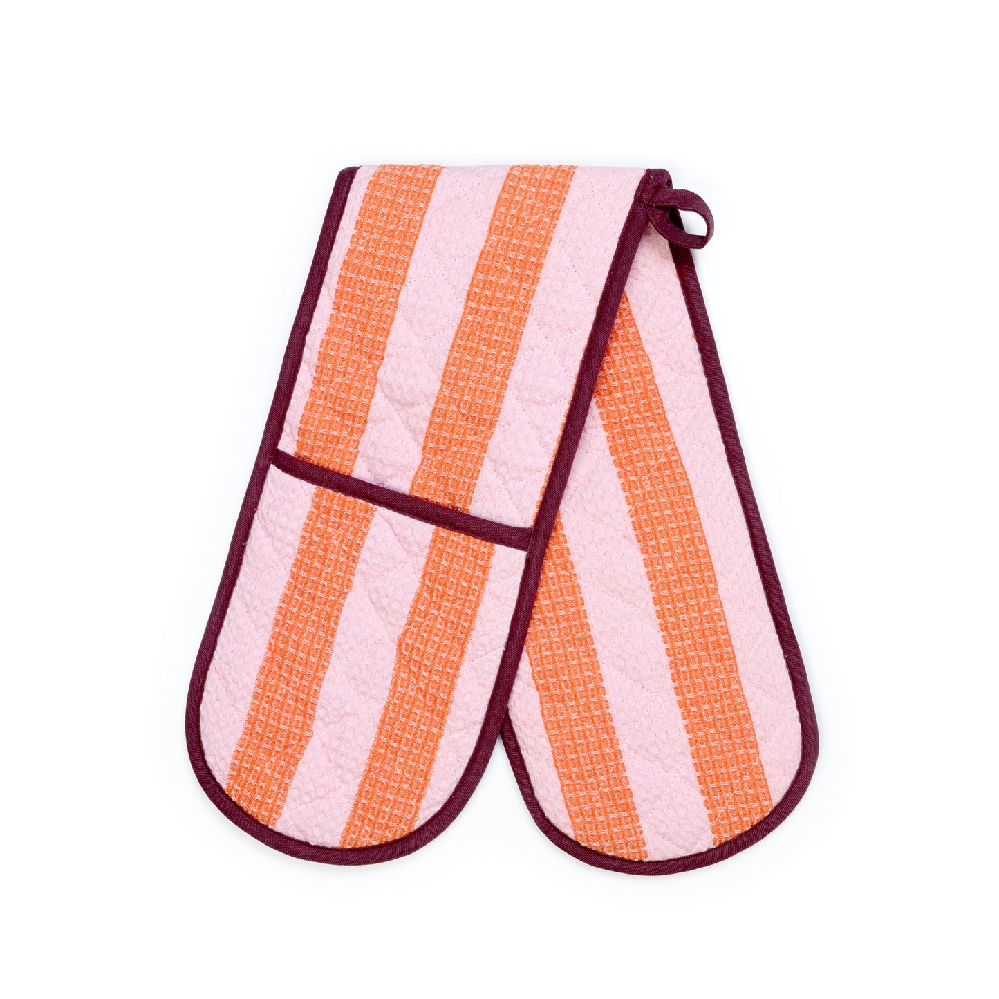 Striped Double Oven Glove: Pink & Red