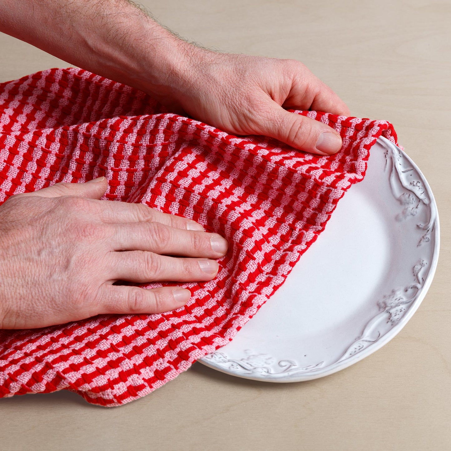 Recycled Materials Tea Towel 2 Pack: Pink