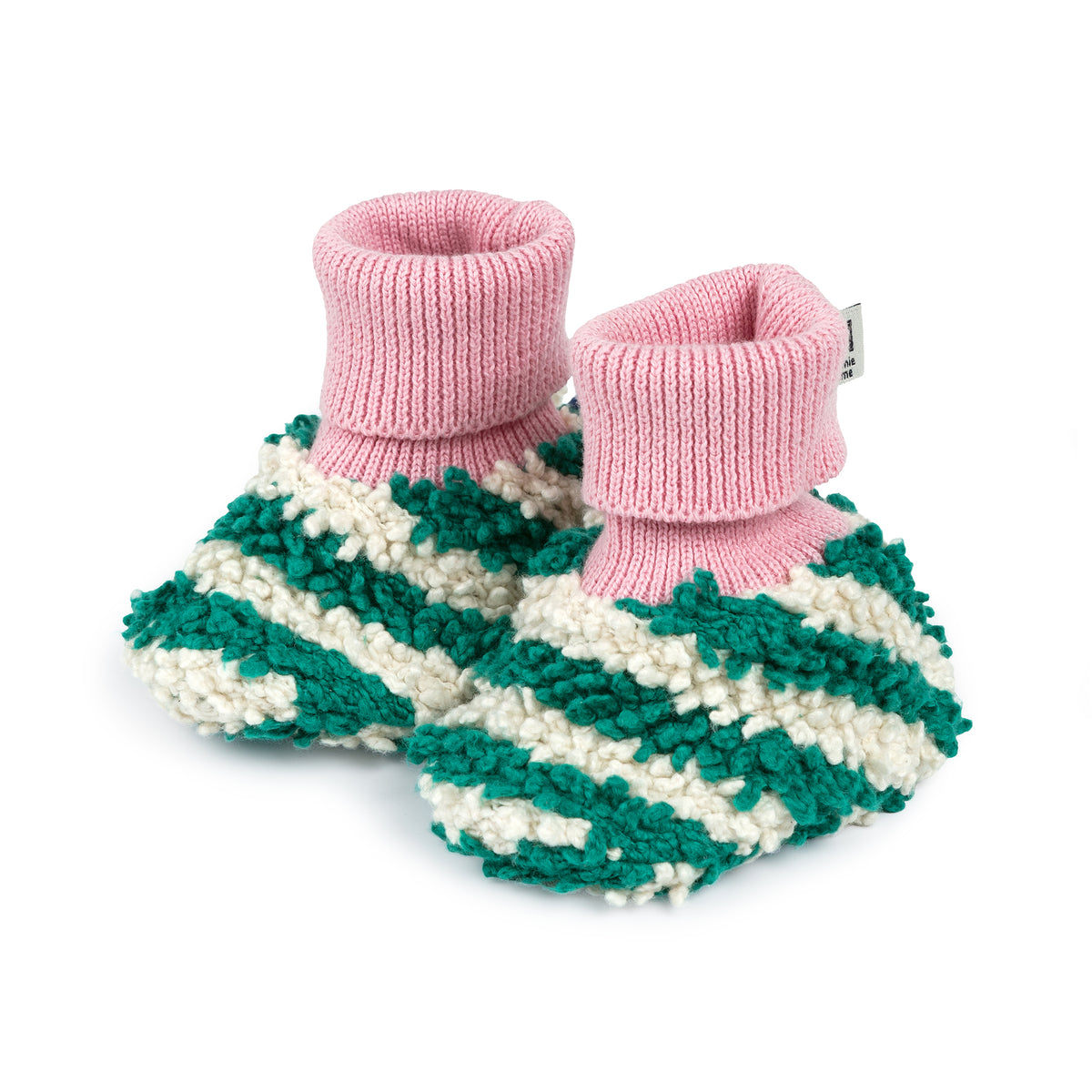 Boucle Striped Slipper Socks: Green