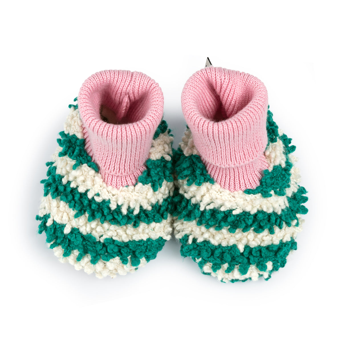Boucle Striped Slipper Socks: Green