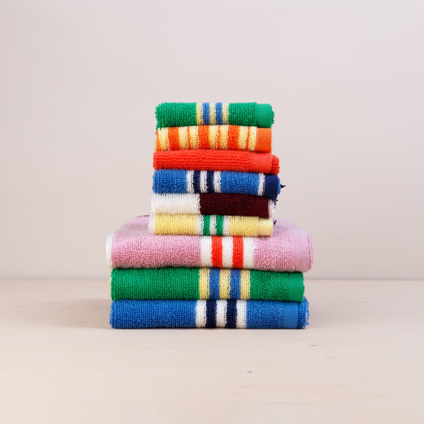 Striped Terry Towelling Hand Towel: Green