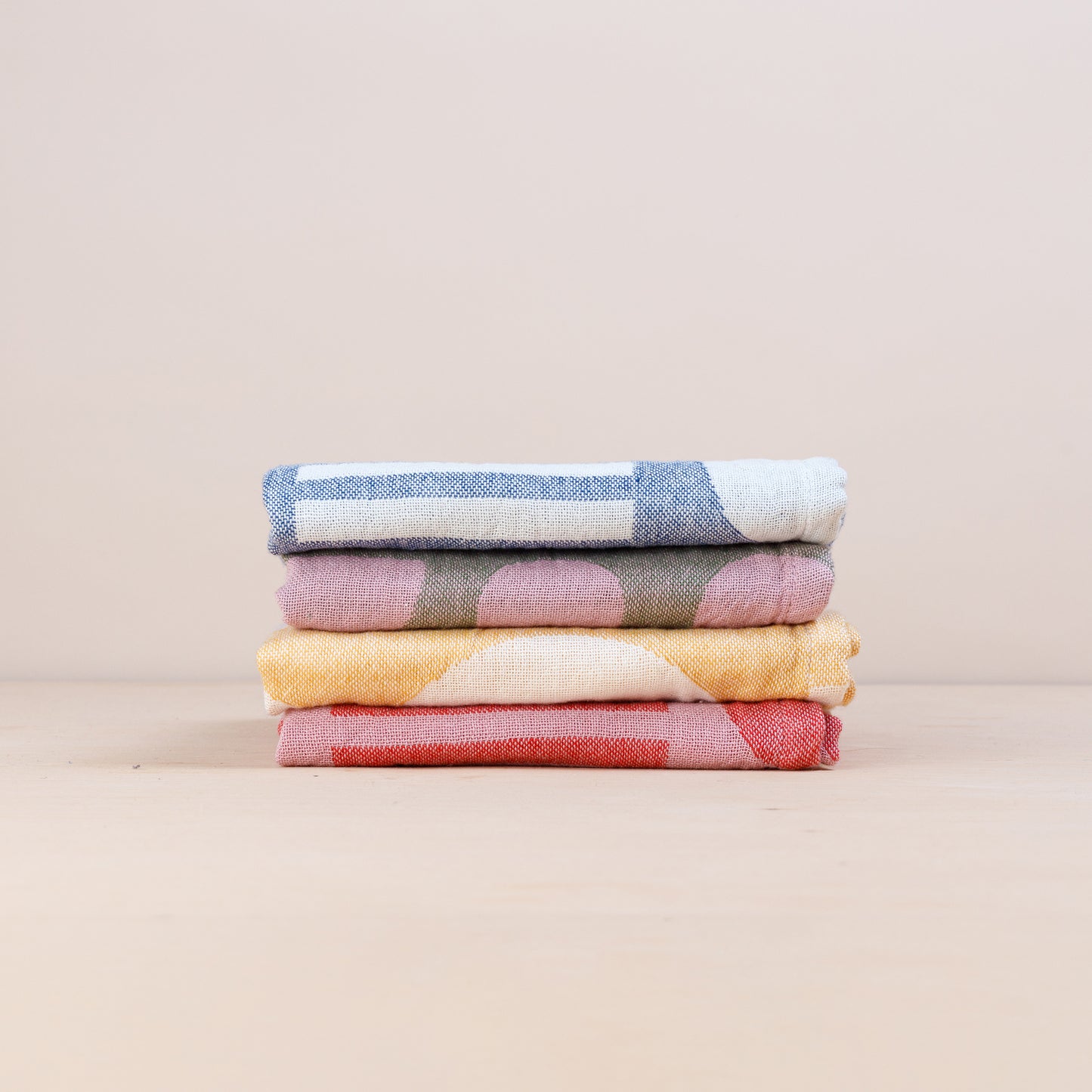 Designer Cotton Tea Towel: Stack The Dishes Yellow