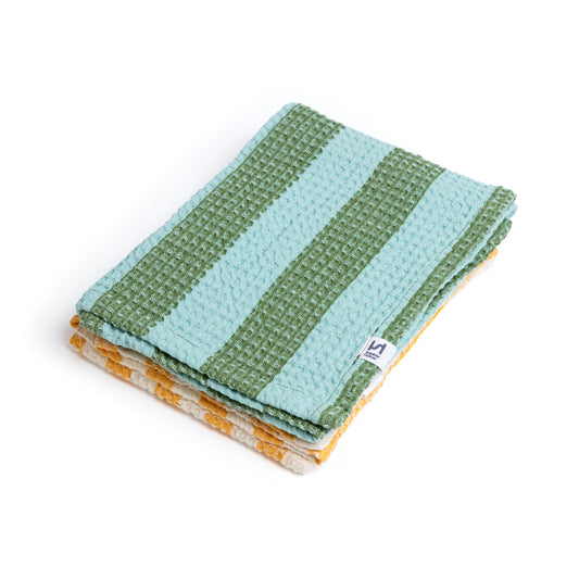 Cotton Waffle Tea Towel 2 Pack: Green & Citrus
