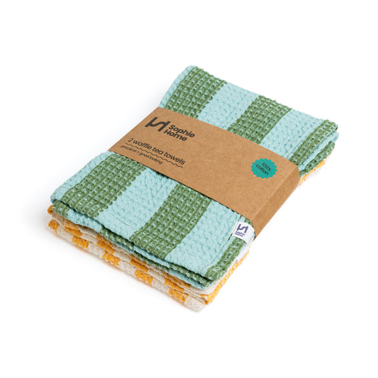 Cotton Waffle Tea Towel 2 Pack: Green & Citrus