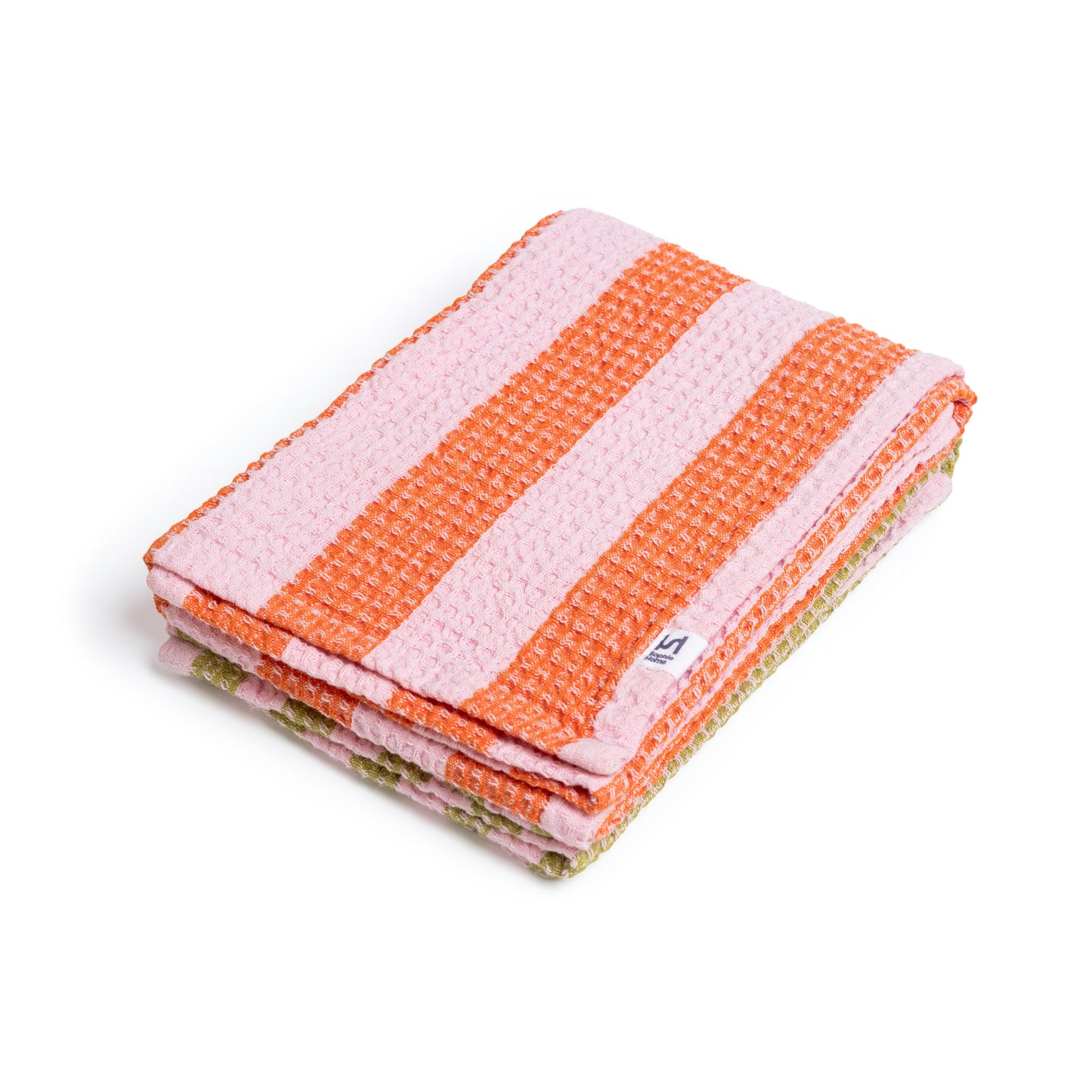 Cotton Waffle Tea Towel 2 Pack: Striped Pink