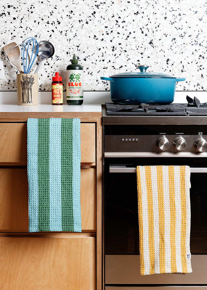 Cotton Waffle Tea Towel 2 Pack: Green & Citrus