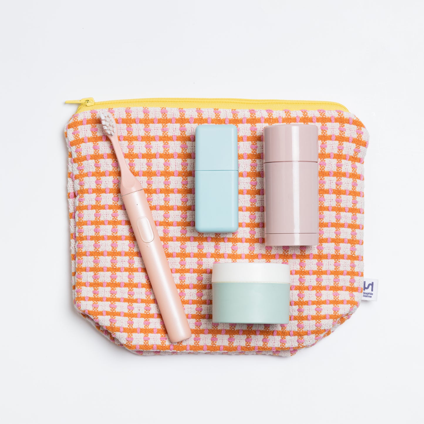 Recycled Cotton Wash Bag: Orange & Pink