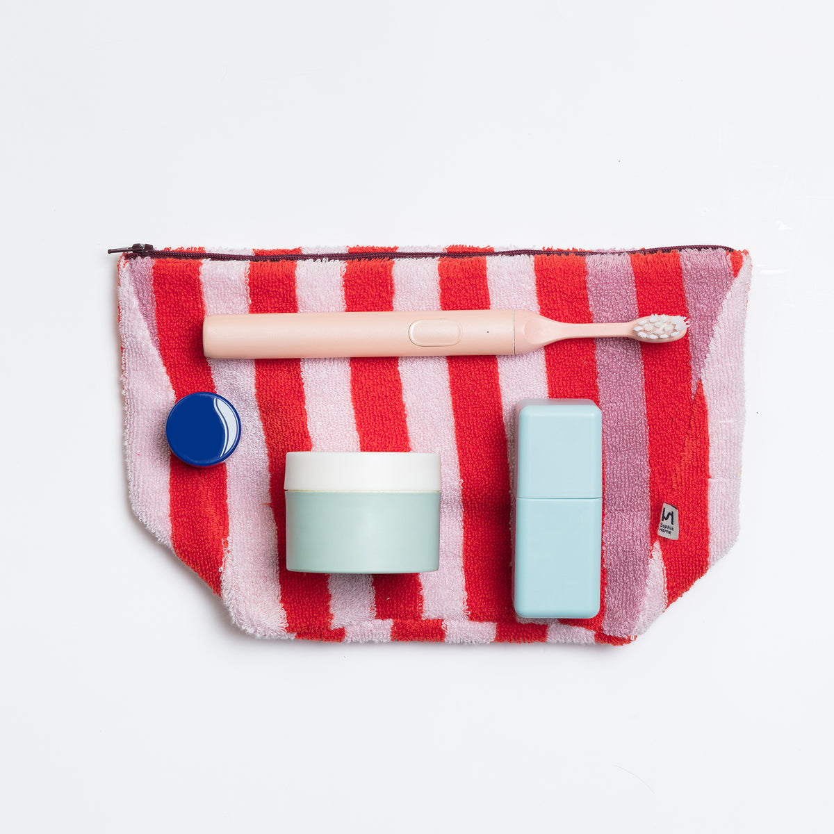 Striped Terry Towelling Wash Bag: Pink & Red