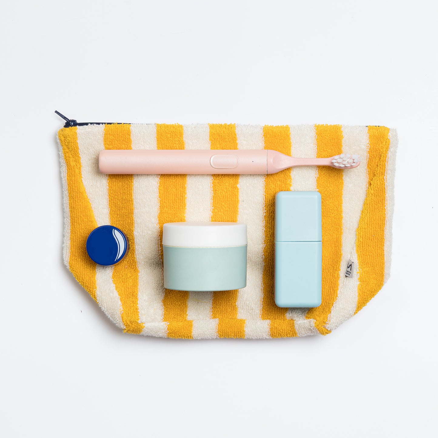 Striped Terry Towelling Wash Bag: Citrus & Ivory