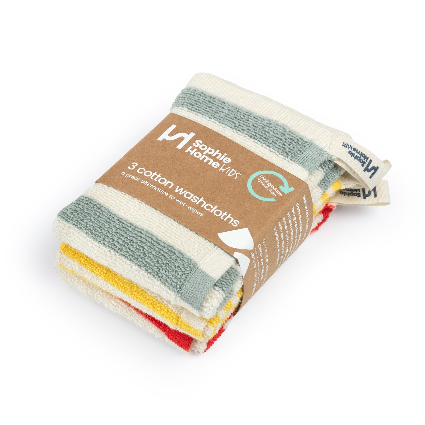 Striped Washcloths: Aqua/Yellow/Red