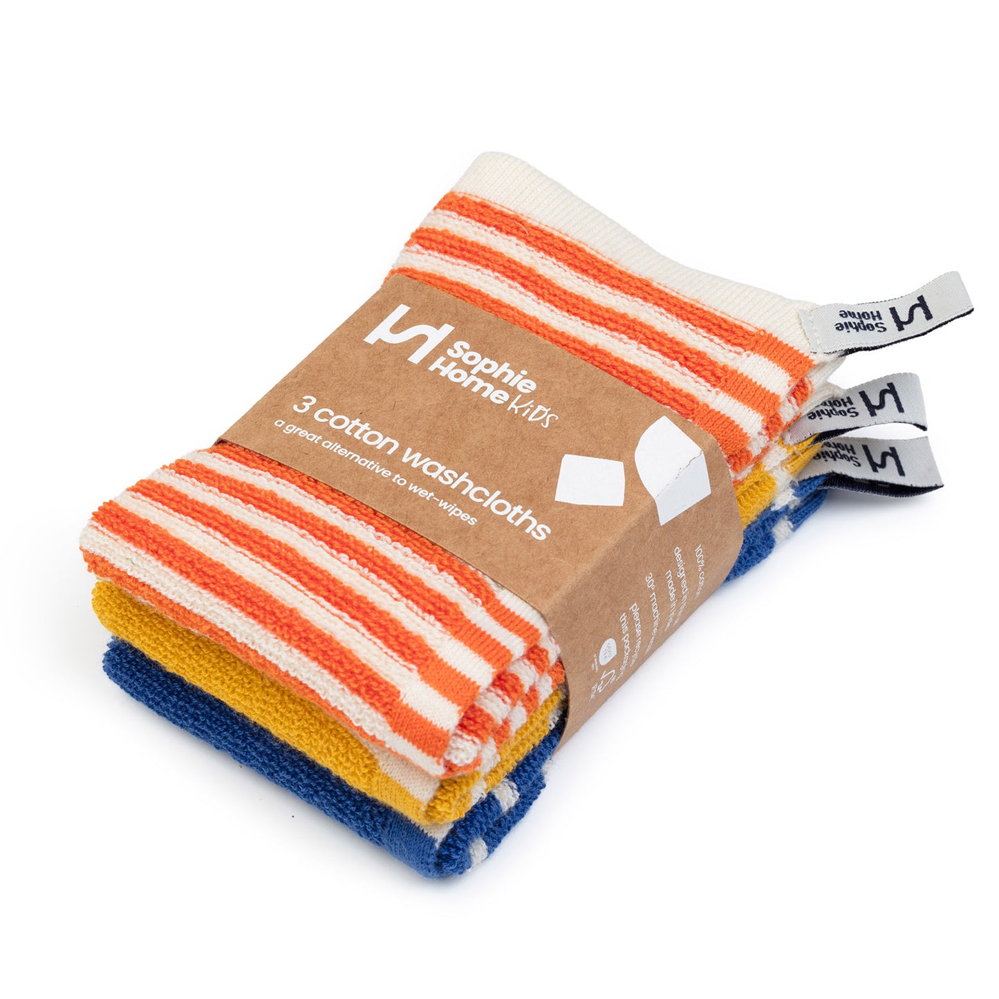 Striped Washcloths: Orange/Yellow/Cobalt