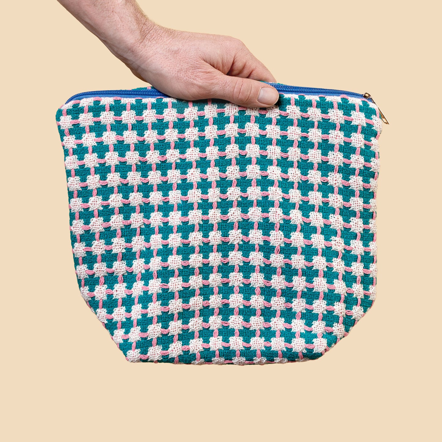Recycled Cotton Wash Bag: Green & Pink