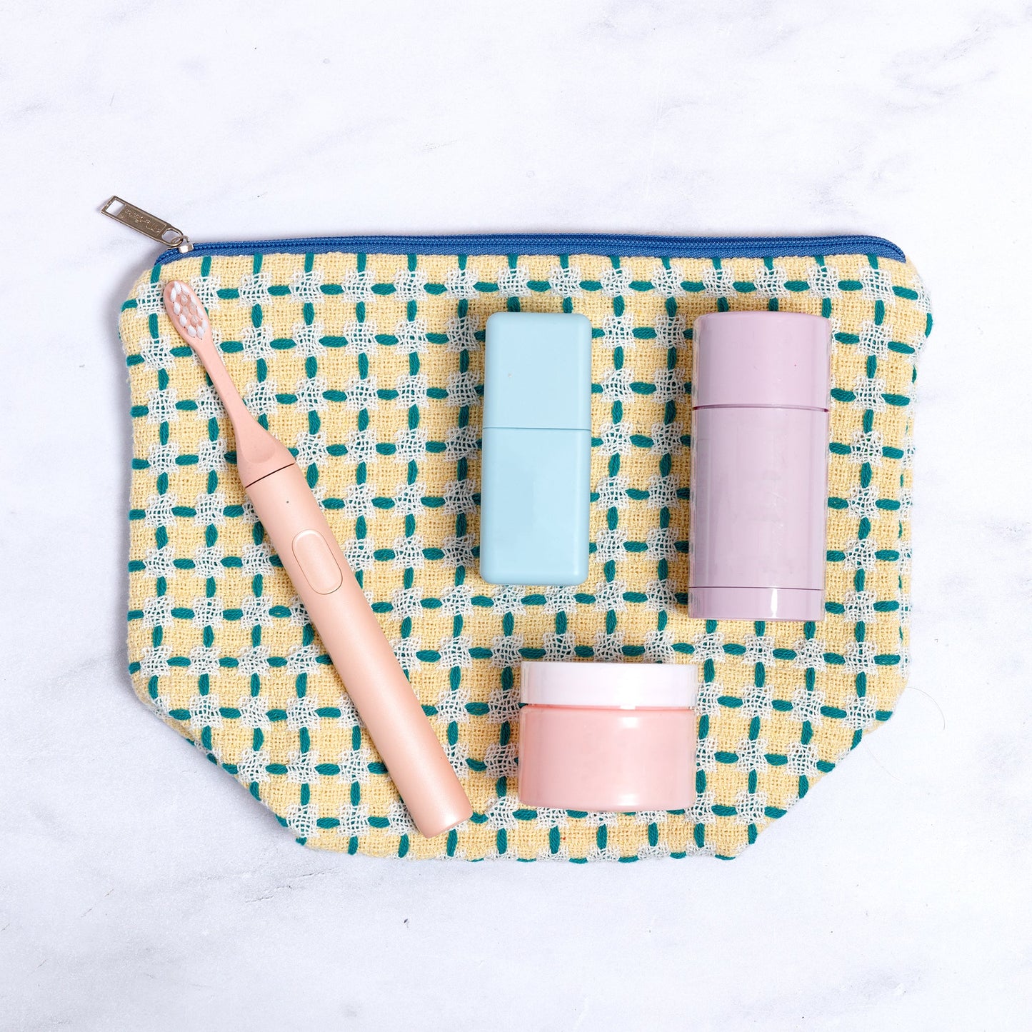 Recycled Cotton Wash Bag: Yellow & Green